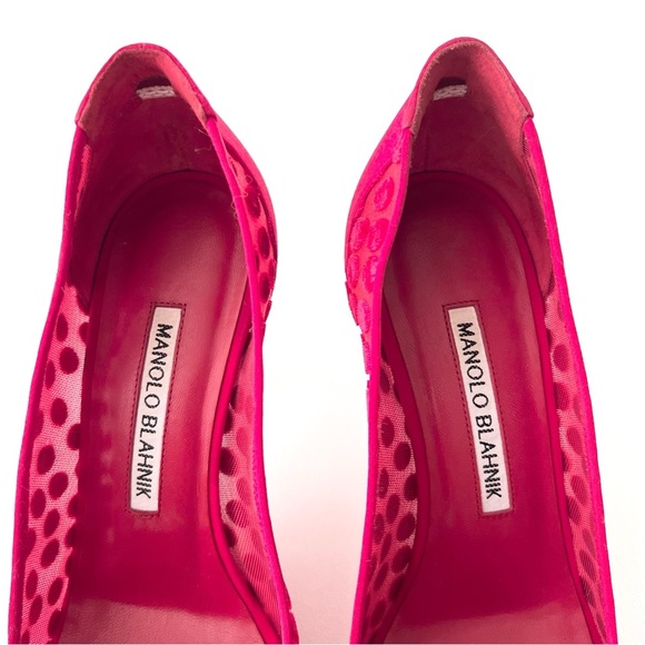 MANOLO BLAHNIK || Red Silk Polka Dot Hangisi Jewel Buckle Embellished Pumps 36 - Picture 4 of 15